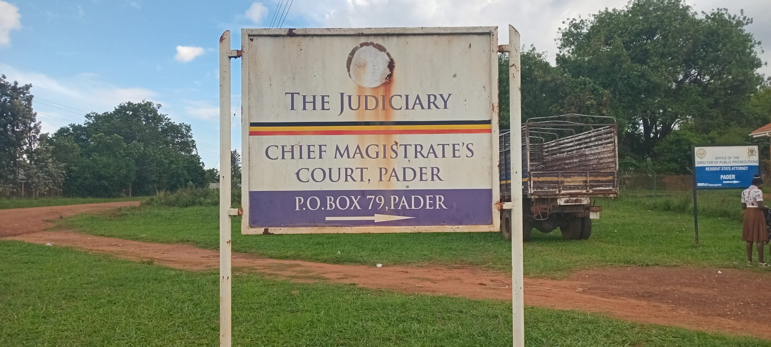 Sign post at the entrance of Pader Magistrate Court.